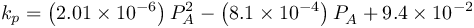 \[{k_p} = \left( {2.01 \times {{10}^{ - 6}}} \right)P_A^2 - \left( {8.1 \times {{10}^{ - 4}}} \right)P_A^{} + 9.4 \times {10^{ - 2}}\]