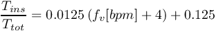\[\frac{{{T_{ins}}}}{{{T_{tot}}}} = 0.0125\left( {{f_v}[bpm] + 4} \right) + 0.125\]
