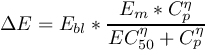 \[\Delta E = E_{bl}*\frac{E_{m}*C_{p}^\eta}{EC_{50}^\eta+C_{p}^\eta} \]